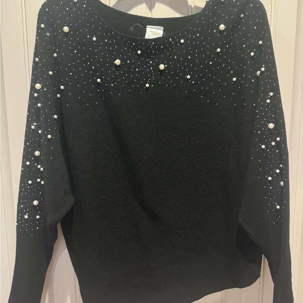 Black Sweater with Pearl Embellishments